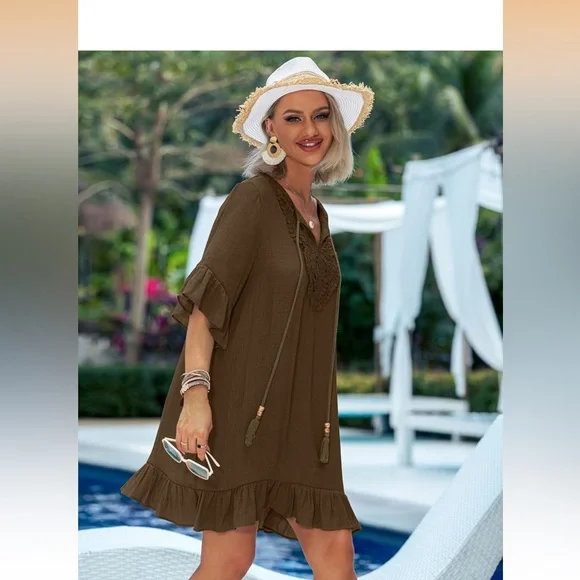 Aimage Boho Lace Tassel Tunic Dress – Brown – Size Small – NWT - Picture 1 of 3